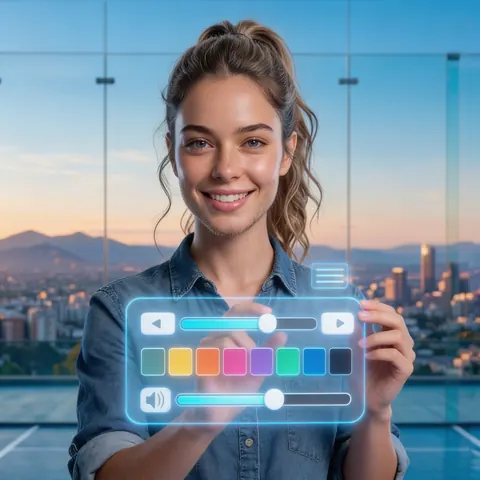Assistente che usa un pannello fluttuante con i controlli di voce, velocità e colori