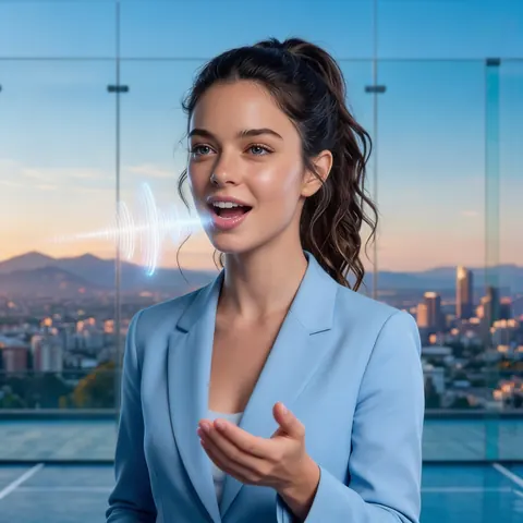 Assistente virtuale che parla, con un’onda sonora che esce dalla bocca