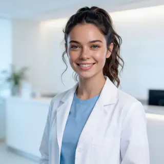 L’assistente con camice bianco in una clinica