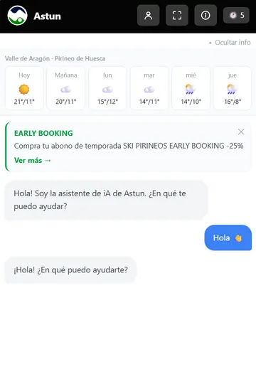 Chat sul cellulare con il meteo della zona, un avviso e la conversazione con l’assistente